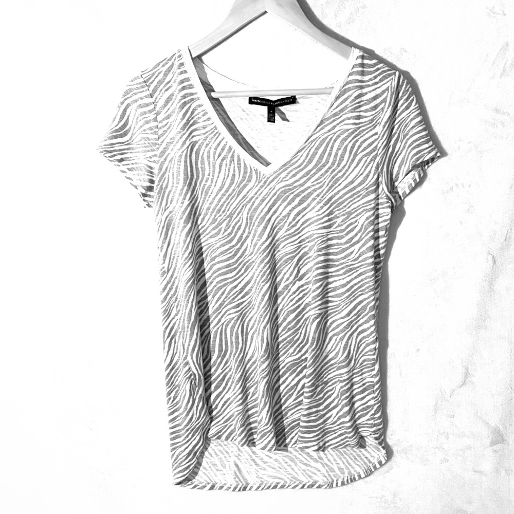 WHBM White | Silver Zebra Striped Tee